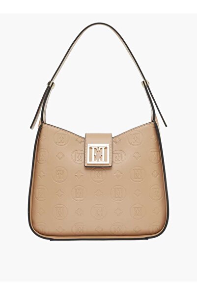 ELLE Monogram Embossed Shoulder Bag with Button Closure and Adjustable Strap - W 9 x H 20 x D 26 cm