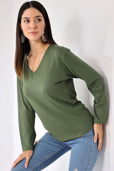 Devinka Women's 2 Pack V-Neck Oversize Basic Long Sleeve T-Shirt