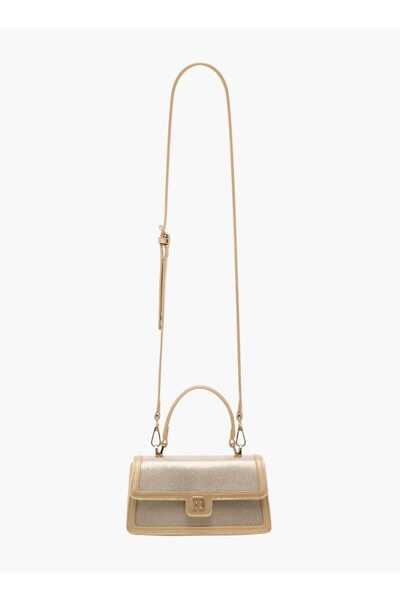 Flora Bella by Shoexpress Flora Bella Panelled Satchel Bag with Detachable Strap and Button Closure - W 6.5 x H 12 x D 22 cm