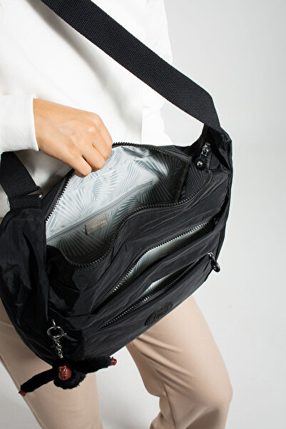 Morpelikan Women's Water Resistant Fabric Multi-Compartment Cross Strap Dark Black Color School Travel and Shoulder Bag