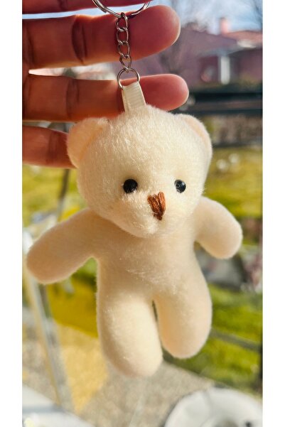 Bright3 دمية دب قطيفة لطيفة بلون كريمي - حقيبة هدايا بسلسلة مفاتيح
