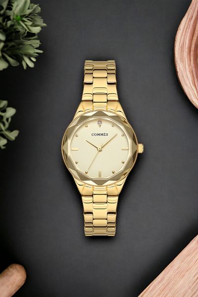 COMMES Gold-Gold Color Steel Band Steel Case Women's Wrist Watch Sdcms036