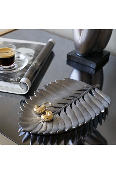 Deart İstanbul Dekoratif Yaprak Tabak Gümüş 27x17 Cm.