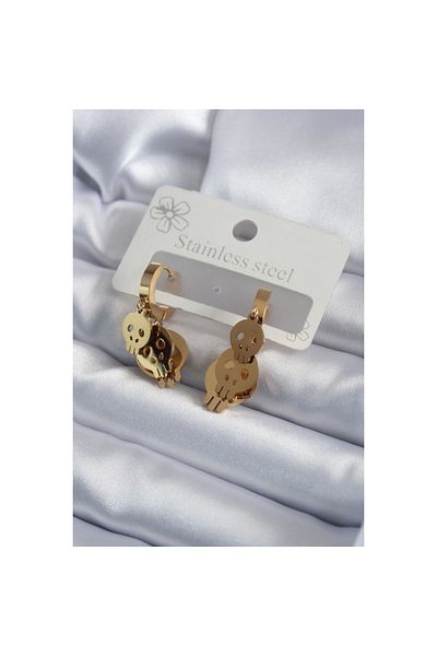 Clariss 316l Steel Gold Color Dangle Skull Model Women's Earrings - Tj-bkp7974