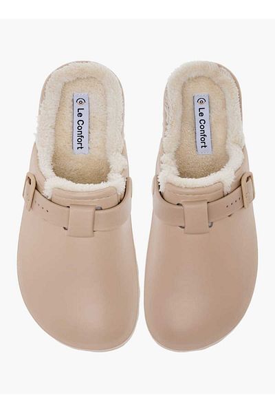 Le Confort Solid Bedroom Mules with Fur Accent and Buckle Detail