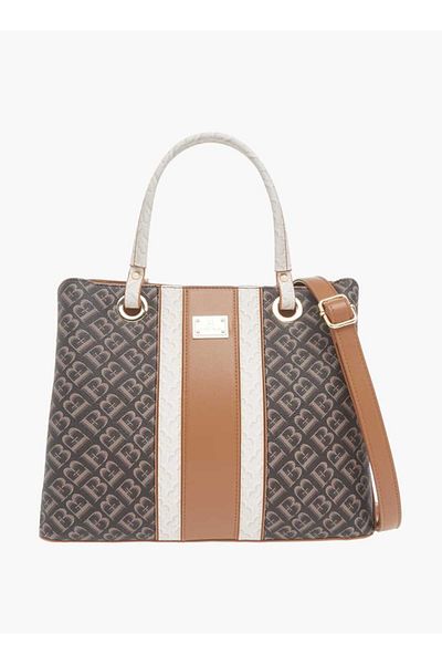 Flora Bella by Shoexpress حقيبة توت بطبعة مونوغرام من فلورا بيلا مع سحاب إغلاق ومقبض مزدوج