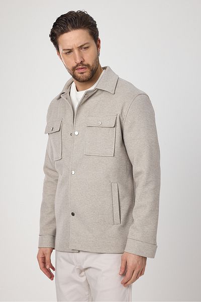 Frappoli Μπεζ Slim Fit Ανοιξιάτικο Μπουφάν - Πλεκτό Stretch Ύφασμα, με τσέπες