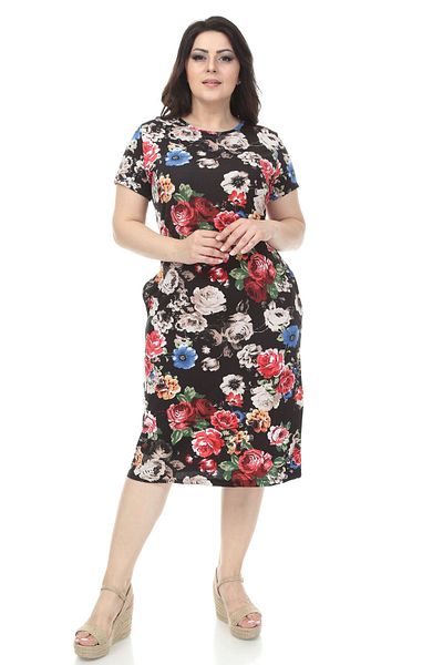 modayız Φόρεμα με μαύρο σχέδιο με τσέπες Plus Size 16c-1166