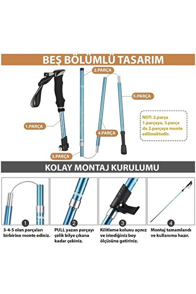 YENİLZD Dağcı Doğa Kamp Yürüyüş Tırmanma Batonu Trekking Hafif Katlanabilir 105-125cm