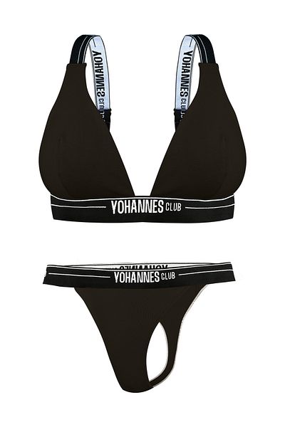 Yohannes Club Μαύρο Γυναικείο Σετ Εσώρουχα - Σουτιέν και στρινγκ με λουράκι