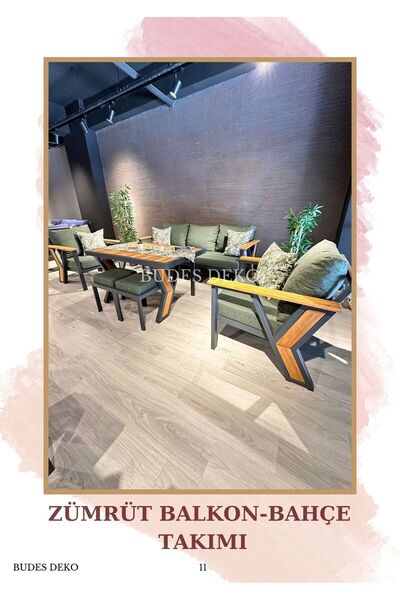 BUDES DEKO ZÜMRÜT BALKON-BAHÇE TAKIMI 3+1+1+Masa+2Puf