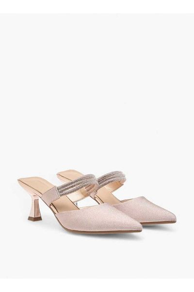 Flora Bella by Shoexpress Flora Bella Embellished Pointed Toe Mules with Flared Heels