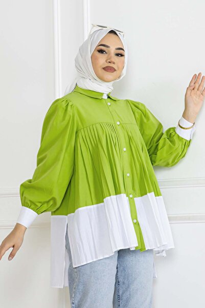 benguen Oil Green Pleated Shirt - Model 2131