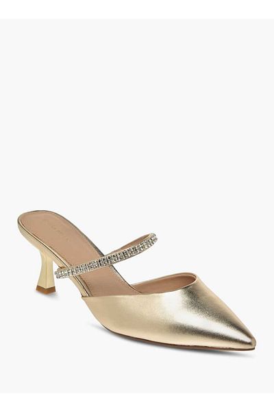 Flora Bella by Shoexpress Flora Bella Embellished Slip-On Mules with Flared Heels