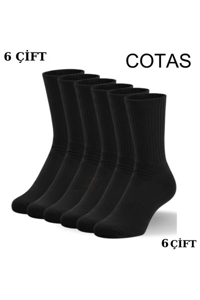 COTAS 6 Çift Unisex Siyah Beyaz Gri Çizgili Çizgisiz Kolej Tenis Çorap