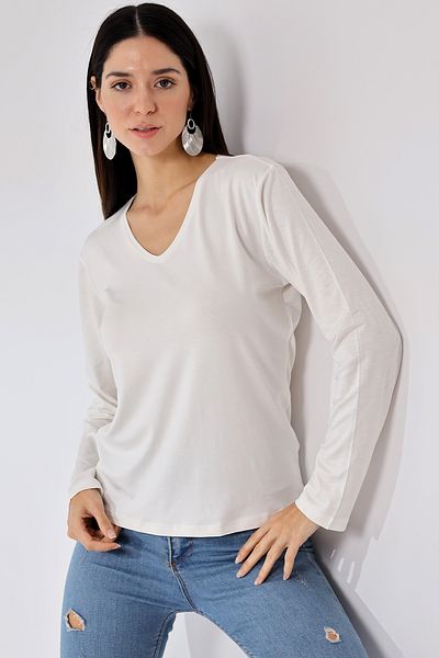 Devinka Women's 2 Pack V-Neck Oversize Basic Long Sleeve T-Shirt