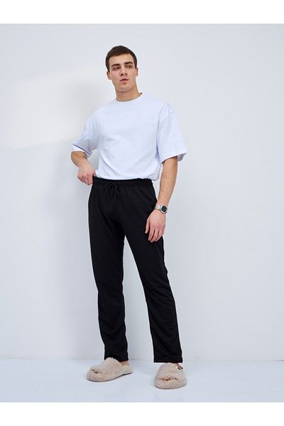 Betimoda Black Men's Cotton Tracksuit - Elastic Waist Pajama Bottoms with Pockets and Drawstring