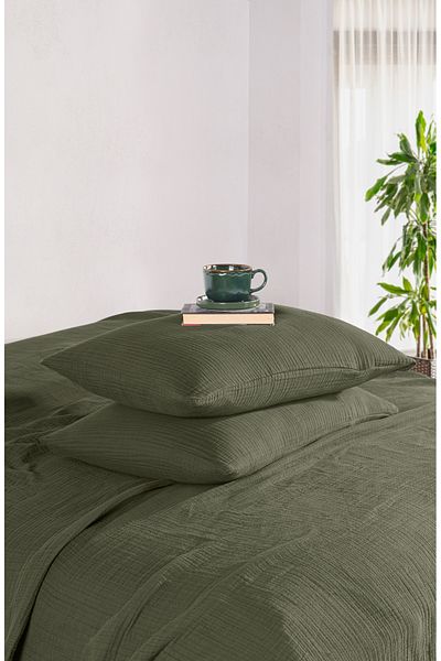MYLASA HOME Μαξιλαροθήκη μουσελίνας 2 τεμαχίων με καθοριστικό σχέδιο 50 X 70 cm-χακί