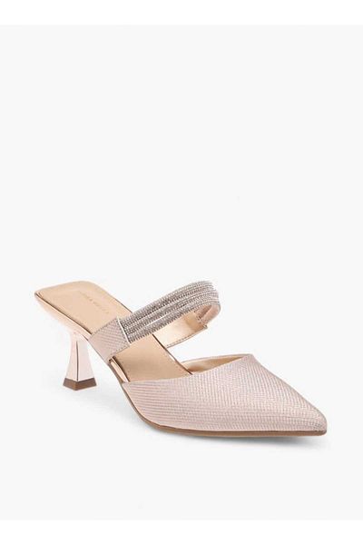 Flora Bella by Shoexpress Flora Bella Embellished Pointed Toe Mules with Flared Heels