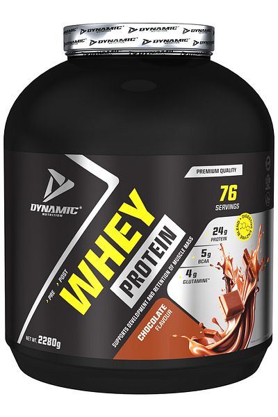 Dynamic Nutrition Whey Protein Powder - 2280 g - 76 Serve - Chocolate Flavor - Digestive Enzyme - 24 g High Protein