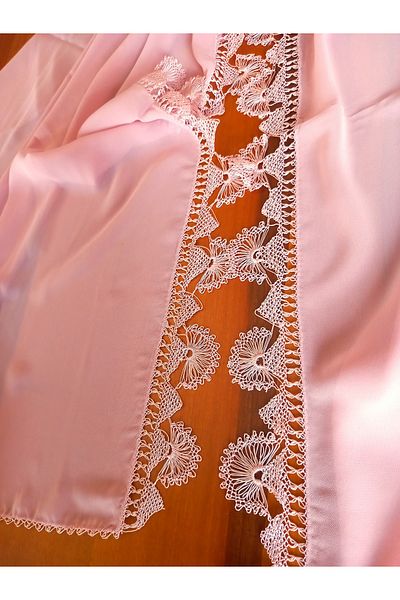 yörük tuhafiye Needle Lace Handmade Prayer Headscarf, Mevlüt Cover Headscarf, Powder Color, Hand Made