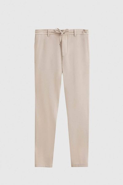 odelon Men's Slim Fit Elastic Waist Drawstring Zippered Lycra Casual Beige Jogger Pants