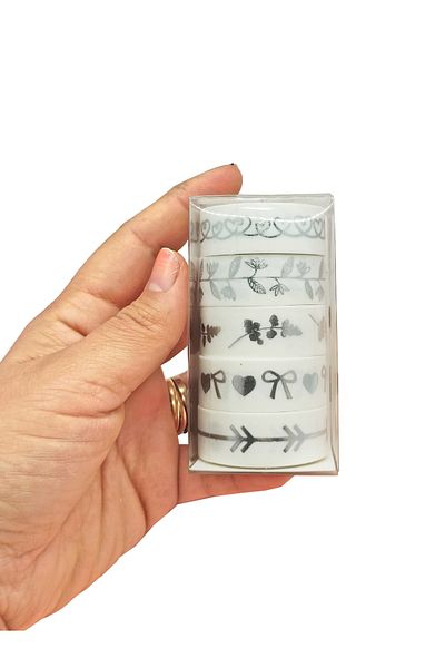 Limmy Ασημένιο επιχρυσωμένο Vintage Washi Tape Αυτοκόλλητο Χαρτί Μασκαρίσματος 5 Τεμάχια - Heart Flower