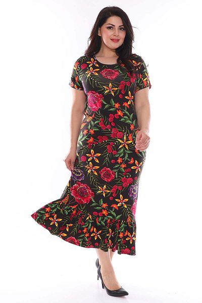 modayız Short Sleeve Floral Plus Size Dress 29a-0956