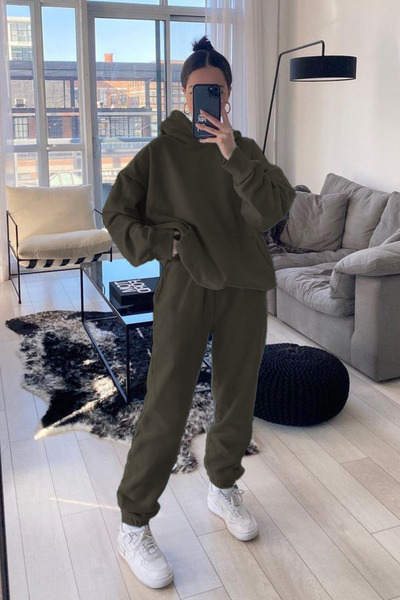 OKULCUBABA Γυναικείο σετ χειμερινής φόρμας με κουκούλα και τσέπη καγκουρό, με...