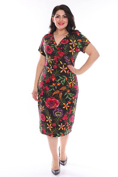 modayız Φόρεμα με διπλό γιακά με λουλούδια Plus Size 22d-0963