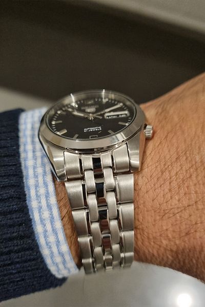 Seiko - Automatic Black Dial with Calendar Steel Bracelet 3 Atm Waterproof Men Wristwatch