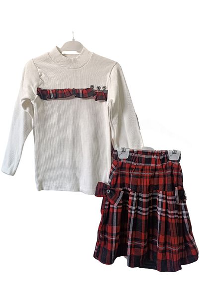 MODA Girl's Plaid Skirt Blouse Bottom Top Double Set