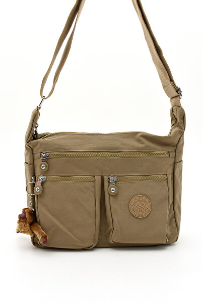 Morpelikan Women's Large Size Compartment Water Resistant Crinkle Fabric Sand Khaki Colored Shoulder Bag