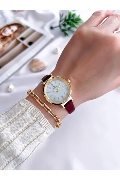 Coliseum Vintage Leather Band Women's Wrist Watch and Bracelet Set - Cl8368.Bm4