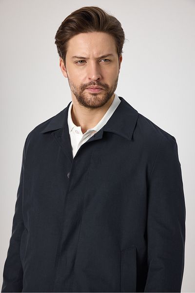 Frappoli Ανδρική καμπαρντίνα Madrid - Navy Blue Classic Collar Cotton Blend Regular Fit