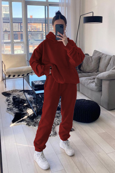 OKULCUBABA Γυναικείο σετ χειμερινής φόρμας με κουκούλα και τσέπη καγκουρό, με...