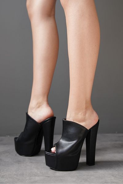 Ayakkabı Ateşi Black Skin High Heeled Women's Slippers