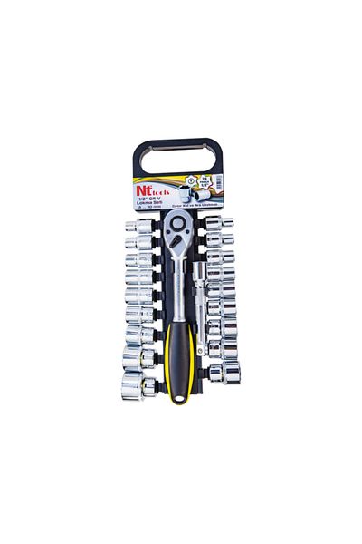 Nt Tools Ncset71 17 قطعة 1/2 بوصة مجموعة مقابس Cr-v ذات الزاوية السفلية