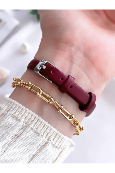 Coliseum Vintage Leather Band Women's Wrist Watch and Bracelet Set - Cl8368.Bm4