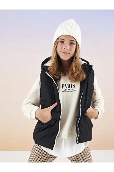 LC Waikiki LCW Kids Siyah Kapüşonlu Basic Kız Çocuk Şişme Yelek