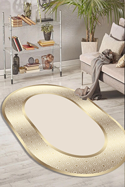 CAPPİO HALI Dijital Baskılı Makinada yıkanabilir Oval Salon Halısı Mutfak Hal...