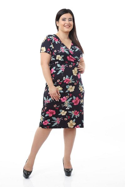 modayız Φόρεμα με μπλε ναυτικό σχέδιο Plus Size 5a-0665