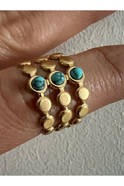 tones official خاتم 3 صفوف من حجر الفيروز الأزرق المقاوم للتشويه