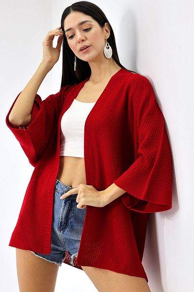 Devinka Women's Seasonal Red Poncho Cardigan