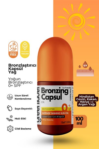 Greenlabel 100 ml Bronzing Capsul Oil - Containing Carrot, Cocoa and Coconut Oil