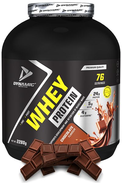 Dynamic Nutrition Whey Protein Powder - 2280 g - 76 Serve - Chocolate Flavor - Digestive Enzyme - 24 g High Protein