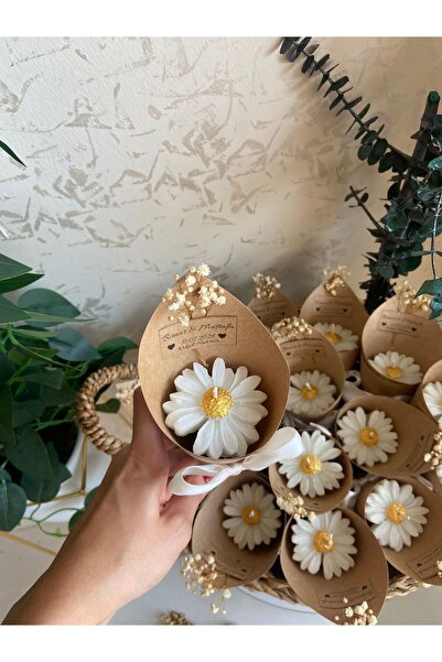 ceysethome Kişiye Özel Düğün|nişan|söz|kına|sünnet Hediyelik Vanilya Papatya Mum Buket- 10 Adet