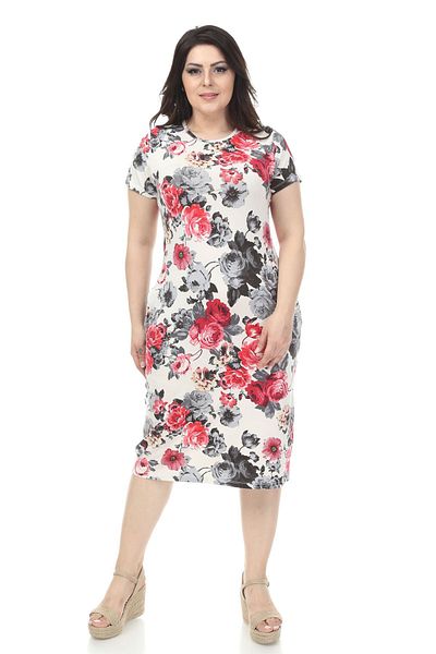 modayız Ecru Floral Τσέπη Φόρεμα Plus Size 6d-1147