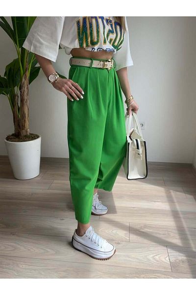 bymaestro woman Women's Tall Waist Baggy Carrot Fabric Trousers