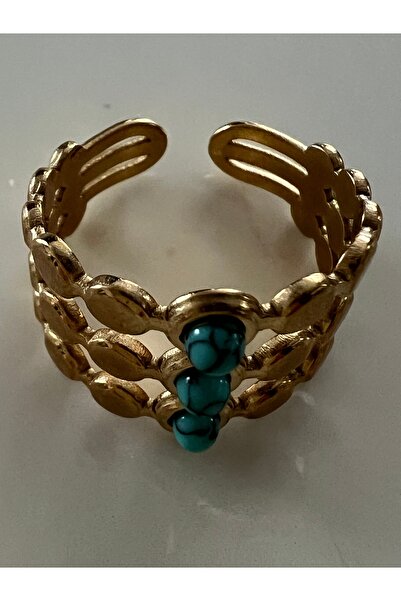 tones official خاتم 3 صفوف من حجر الفيروز الأزرق المقاوم للتشويه